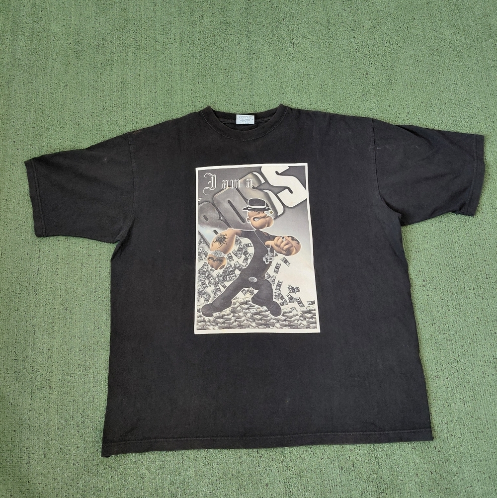 VINTAGE Russo Wear I Am A Boss Popeye Heavyweight Streetwear Y2K Money T Shirt S